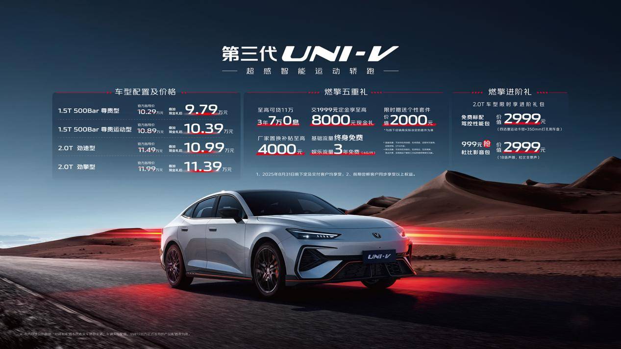 第三代uni-v售价9.79万起,前脸大改,电动尾翼帅气不减
