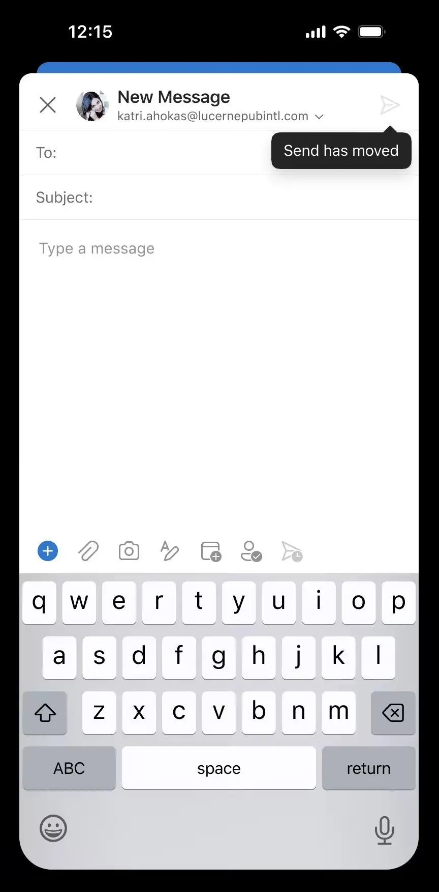 减少邮件误发:ios和安卓版微软outlook发送按钮下月搬家至顶部